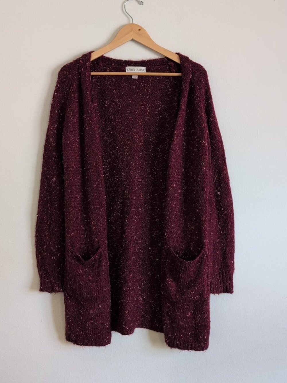 Knox Rose Marled Burgundy Open-Front Cardigan Sweater
